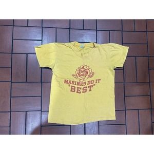 Vintage Marines Do It Best Yellow TShirt Single Stitch 70s Size Medium